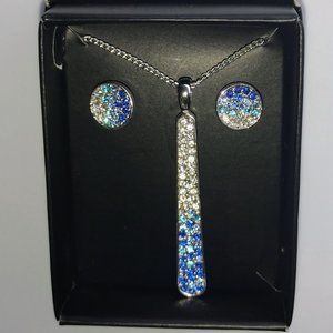 Avon Blue Ombre Pave Necklace and earrings set NEW